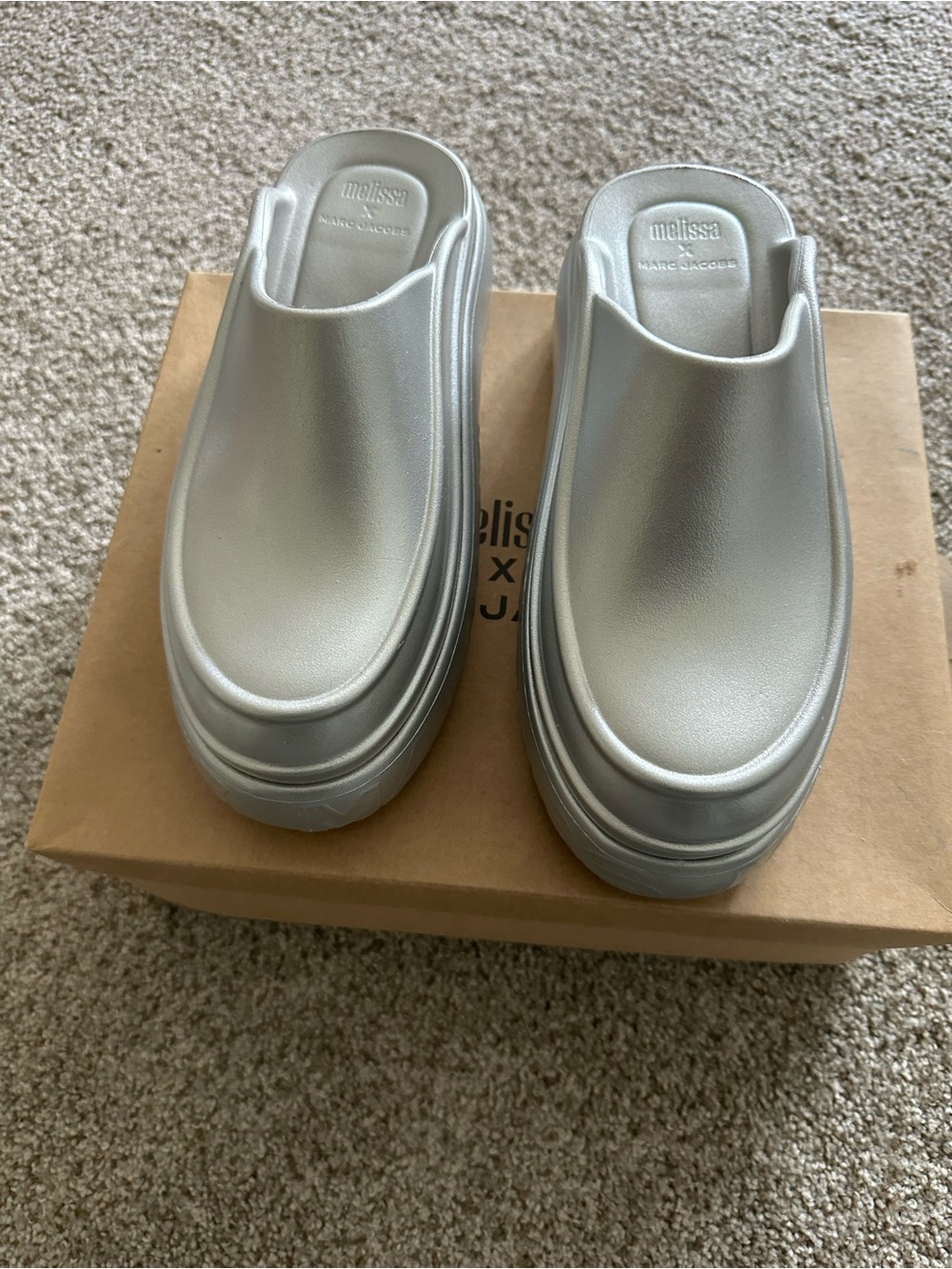 Melissa Metallic Silver Platform Slip-On Mules
